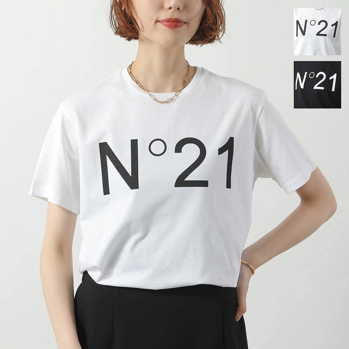 N21 ヌメロヴェントゥーノ Tシャツ F051 6328 レディース 半袖 カットソー ロゴT クルーネック コットン カラー2色