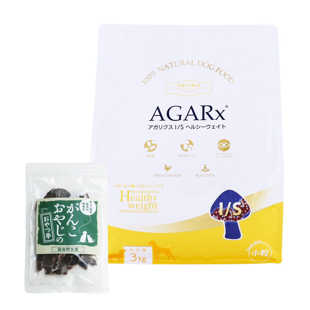 ドッグフード アガリクスI/S ヘルシーウエイト 小粒 3kg【国産鹿肉ジャーキー付き(お試しサイズ)】