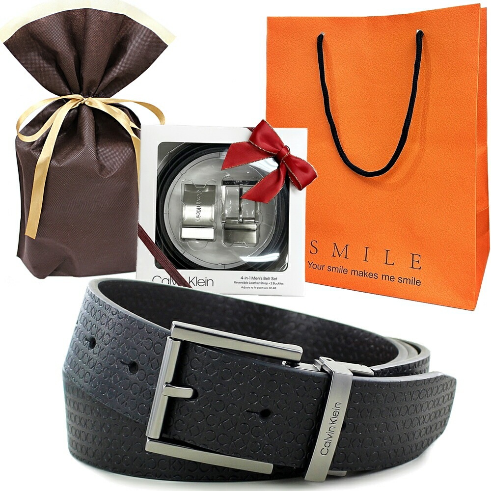 ラッピング済 ギフトセット カルバンクライン 本革 ベルト メンズ 男性 ギフトセット 実用的 プレゼント リバーシブル ブラック ブラウン バックル2個 ベルトカット可 男性 彼氏 夫 父親 スーツ