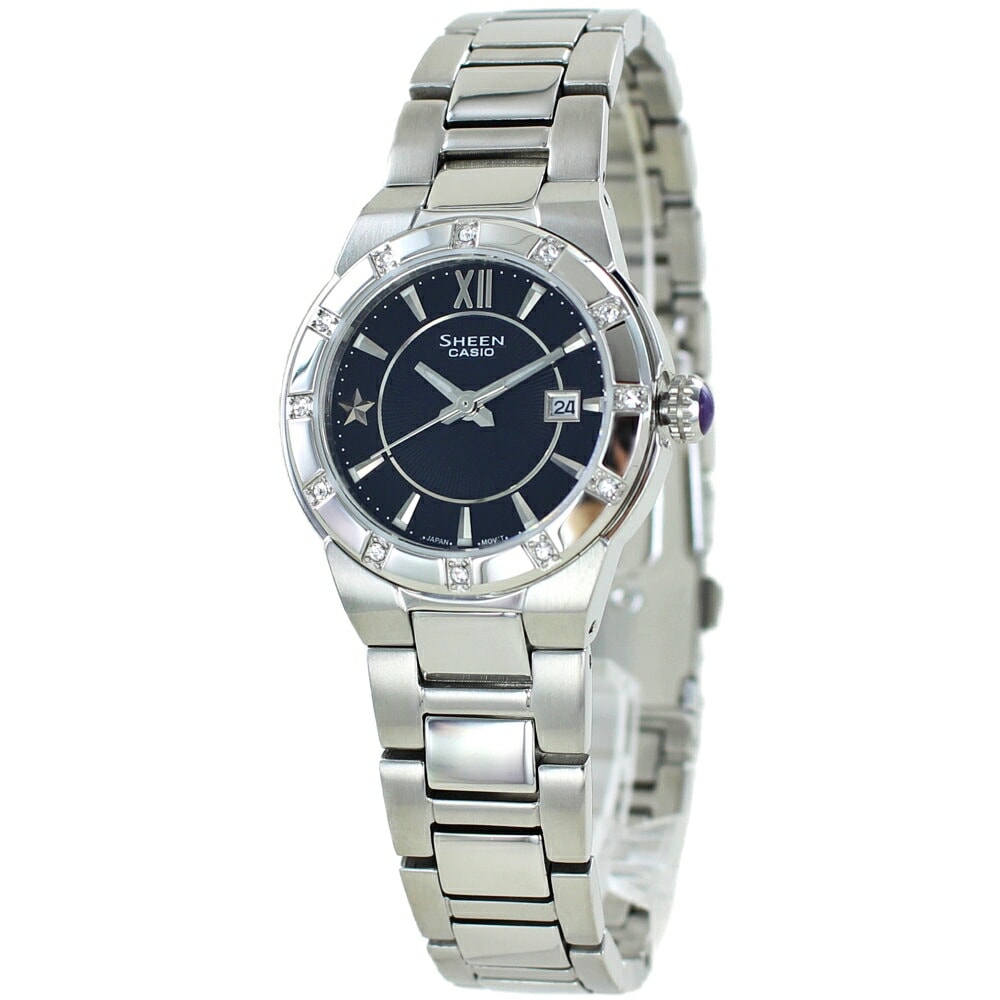 カシオ シーン 腕時計 手表 レディース 大人 女性 おしゃれ ステンレス ブレスレット シンプル 黒 文字盤 カレンダー 表示 彼女 妻 母 プレゼント SHEEN 時計 ポイント消化