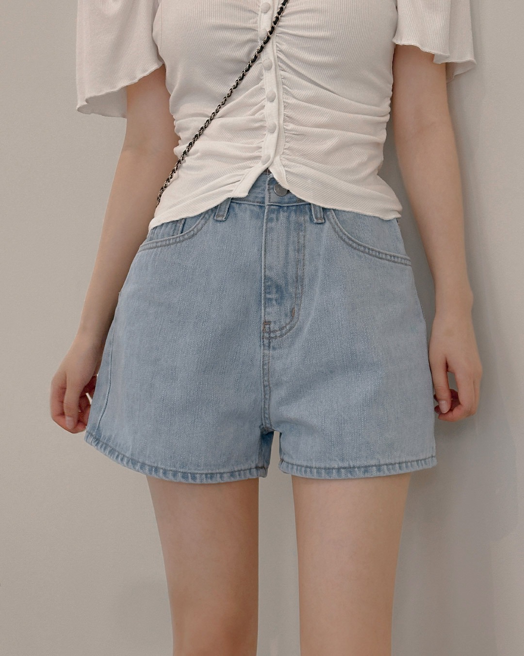 スリップデニムショートパンツ韓国ファッション レディース
