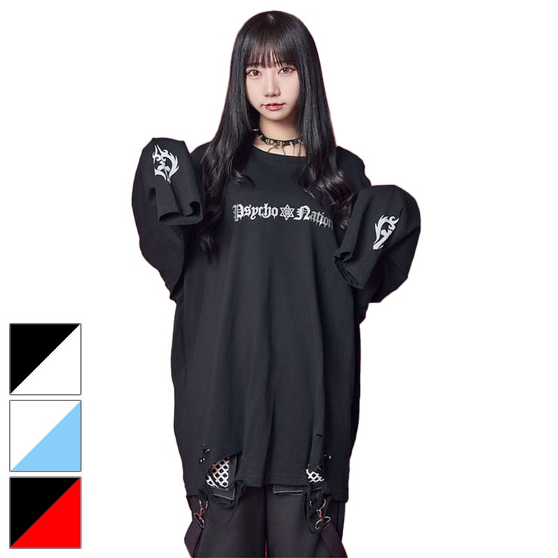 クロス箔プリント ダメージ ロンT 734501