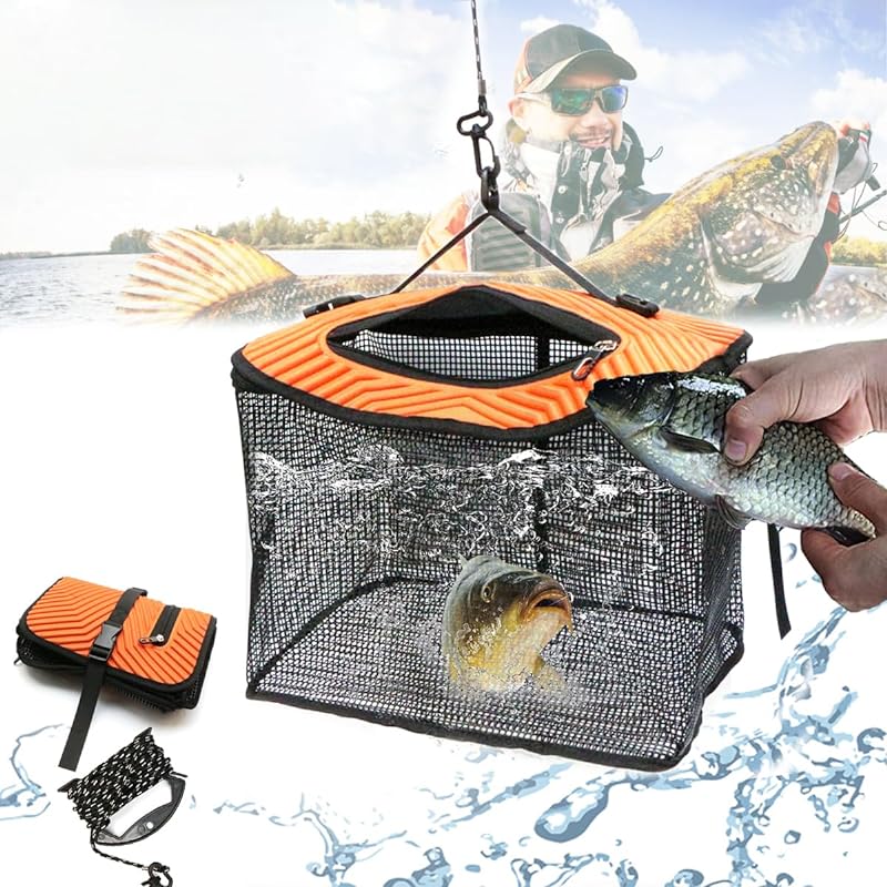 Yoseka 釣り 折りたたみフローティングスカリ 釣り道具 10mロープ付属 コンテナバッグ 海釣り 折りたたみフローティングスカリ 釣り バッグ 40cm メッシュコンテナ 釣り道具