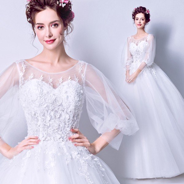 ウエディングドレス 袖付き 二次会 ウェディングドレス 安い プリンセス エンパイア 結婚式 花嫁 ドレス 披露宴 ロングドレス ブライダル 白 大きいサイズ