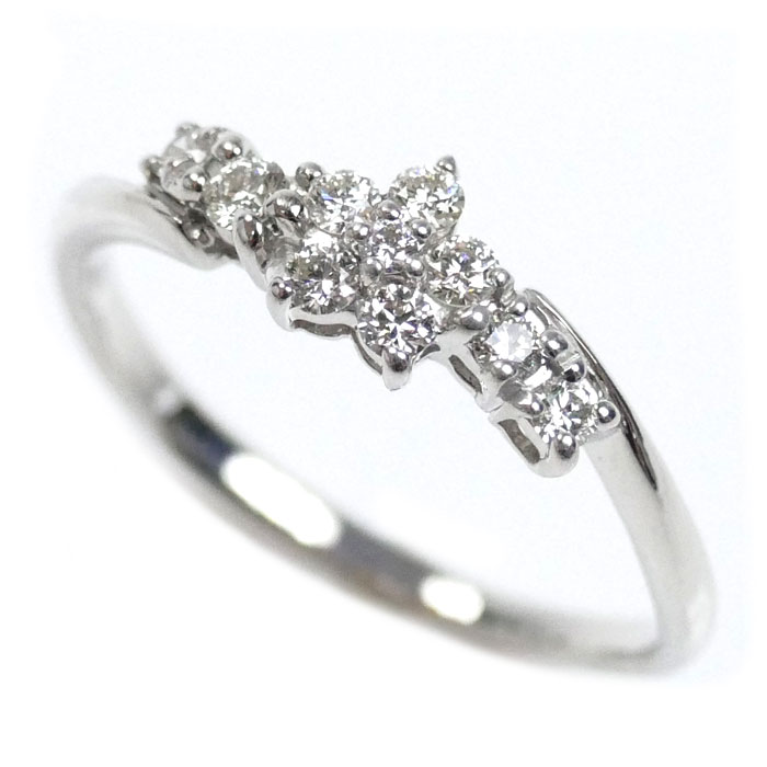 K18WG ホワイトゴールド 花 リング・指輪 ダイヤモンド0.20ct 11号 1.9g レディース 中古