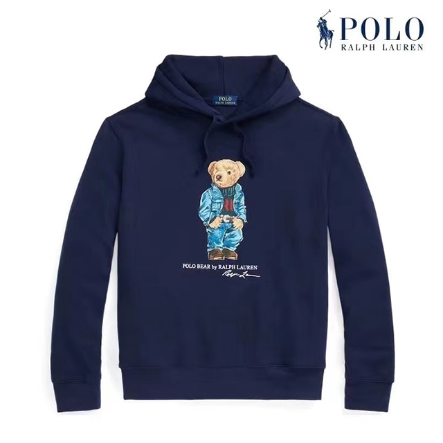 本物保証 ラルフ メンズ スウェット プルオーバー フーデッド パーカー ポロベアー デニムジャケット柄プリント ネイビー 9,702円