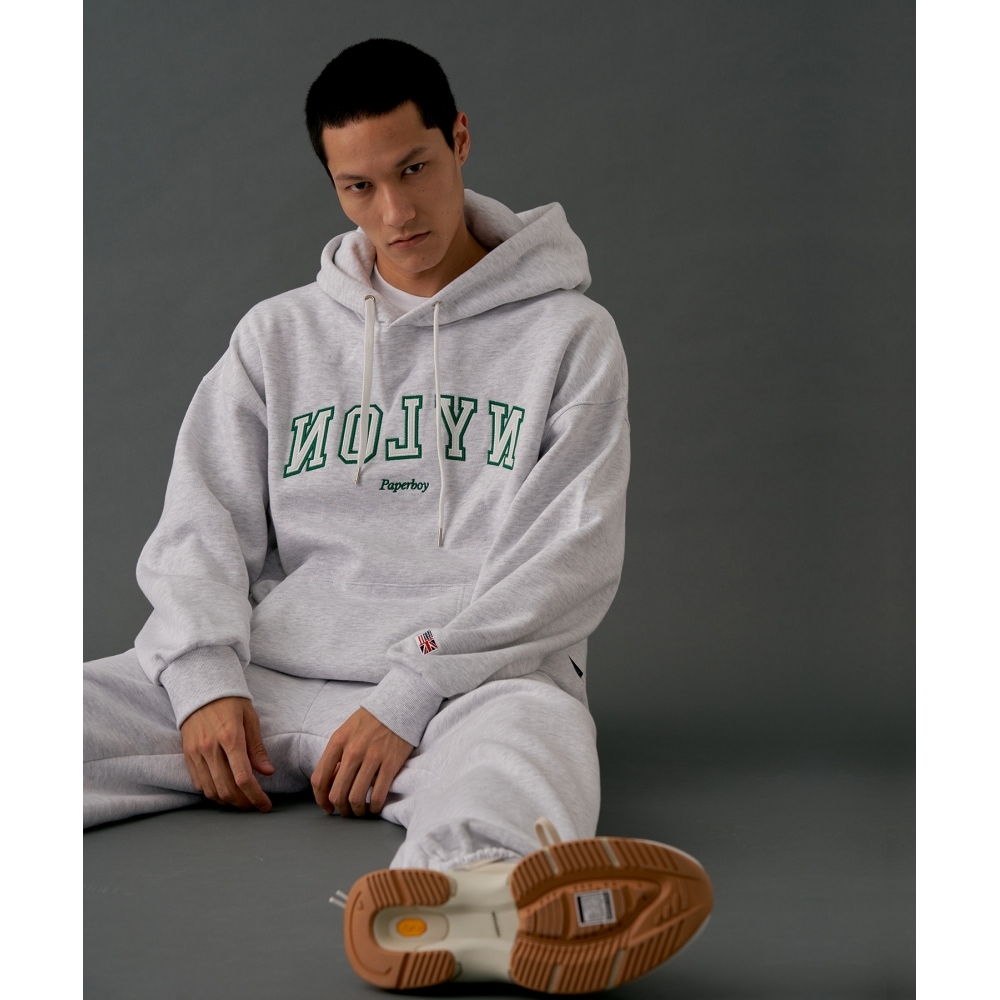 PAPERBOYナイロンフーディーホワイトメランジ
