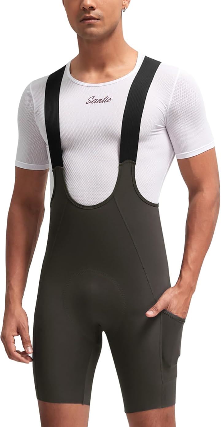 メンズ サイクルパンツ サイクリングビブパンツ ビブショーツ レーサーパンツ 春夏 吸汗 速乾 弾力 パッド付き ポケット ロードバイク 自転車(ブラウン, M)