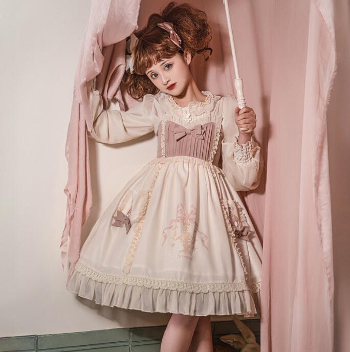 可愛い ロリータワンピース 膝丈 キャミソール ノースリーブ lolita ドレス 萌え萌え コスプレ衣 リボン付き 学園祭 文化祭 イベント ハロウィン 発表会 コスチューム スカラップドレス ピン