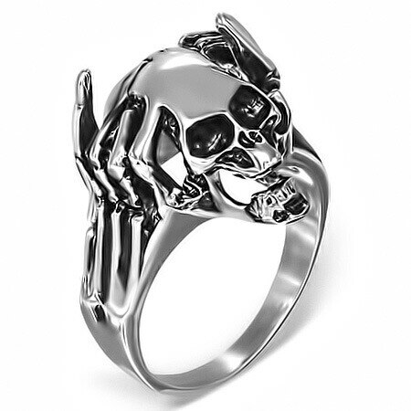 煩悩スカルステンレスリング（RMT197）指輪 19号 頭を抱える髑髏 ドクロ 悪魔 骸骨の手 ガイコツ サージカルステンレス316L 男性 女性 プレゼント アクセサリー r0630xxxxxxxx