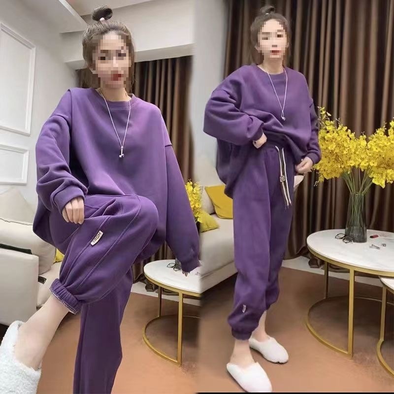 新作パーカー セットプラスサイズレディース 秋冬 裏起毛 厚手 スウェットセット 肉隠し マイナス効果 パーカー + トラックパンツ 2 点セット パーカー 韓国