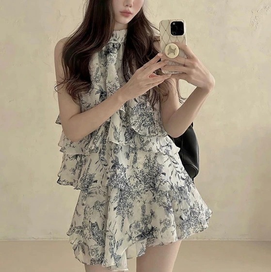 半袖 タンクトップ と フレア スカート セット 夏用 上下 セットアップ ファッション ルーズ 体型カバー おしゃれ レディース