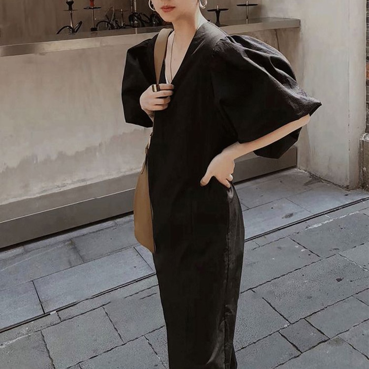 Vネック ランタンスリーブ ワンピース OHCA0010