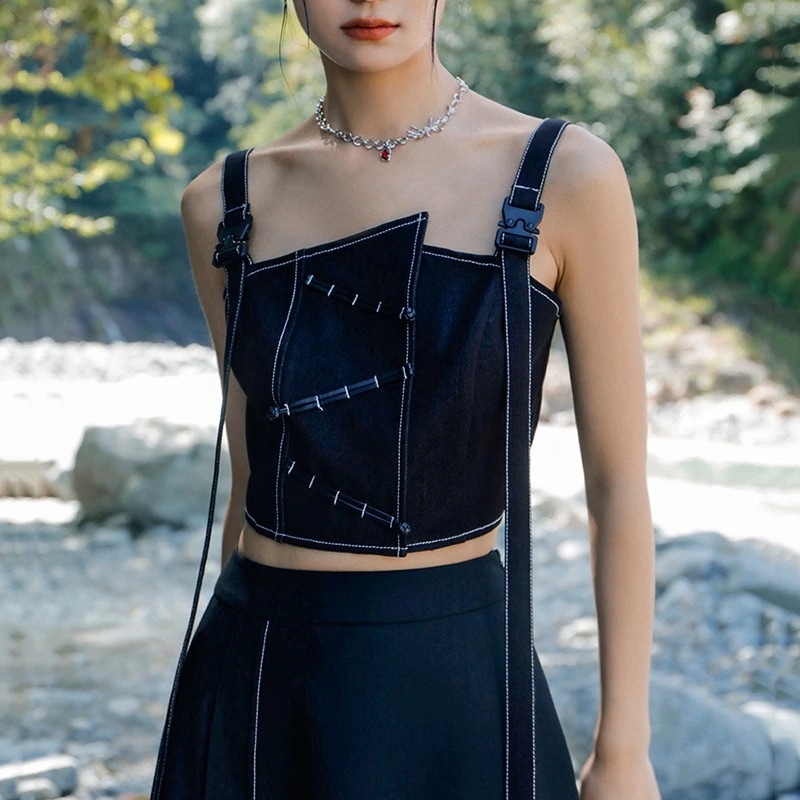 タンクトップ レディース チャ今週の割引は 25% オフですイナ風トップス キャミソール バックルストラップ カッコイイ