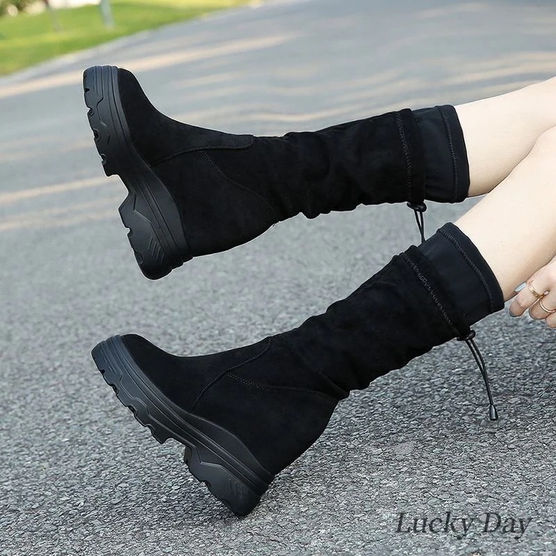ロングブーツが復活！ロングブーツ女性新型韓国版ミリオンブーツファスナースリムブーツ厚底ダウン