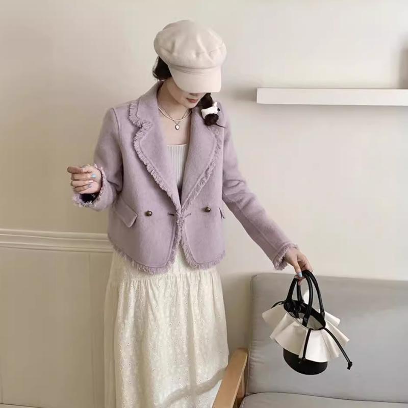 秋服 レディース ファッション オシャレ カワイイ シンプル 大人カワイイ 大きいサイズ ハイエンド ウール コート 柄 タッセル スーツ