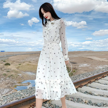 Qoo10] 女装雪纺のワンピース秋装仙女スカート春秋