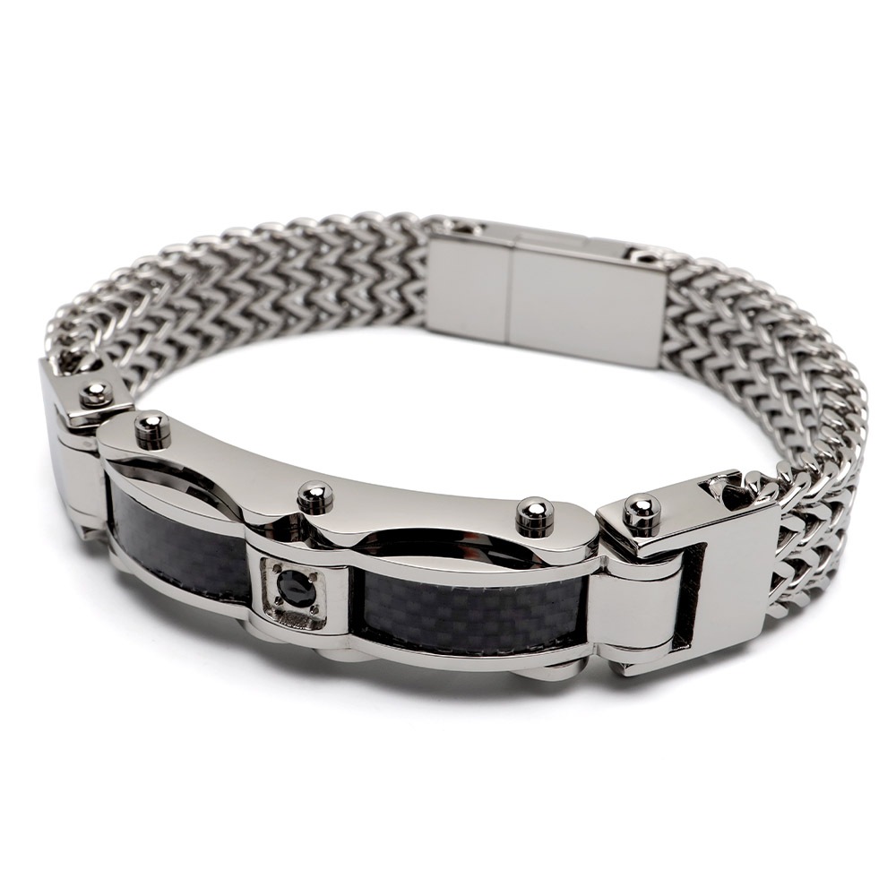 ステンレス重厚感たっぷりのチェーンベルトブレスレット カーボンタイプ [b935]