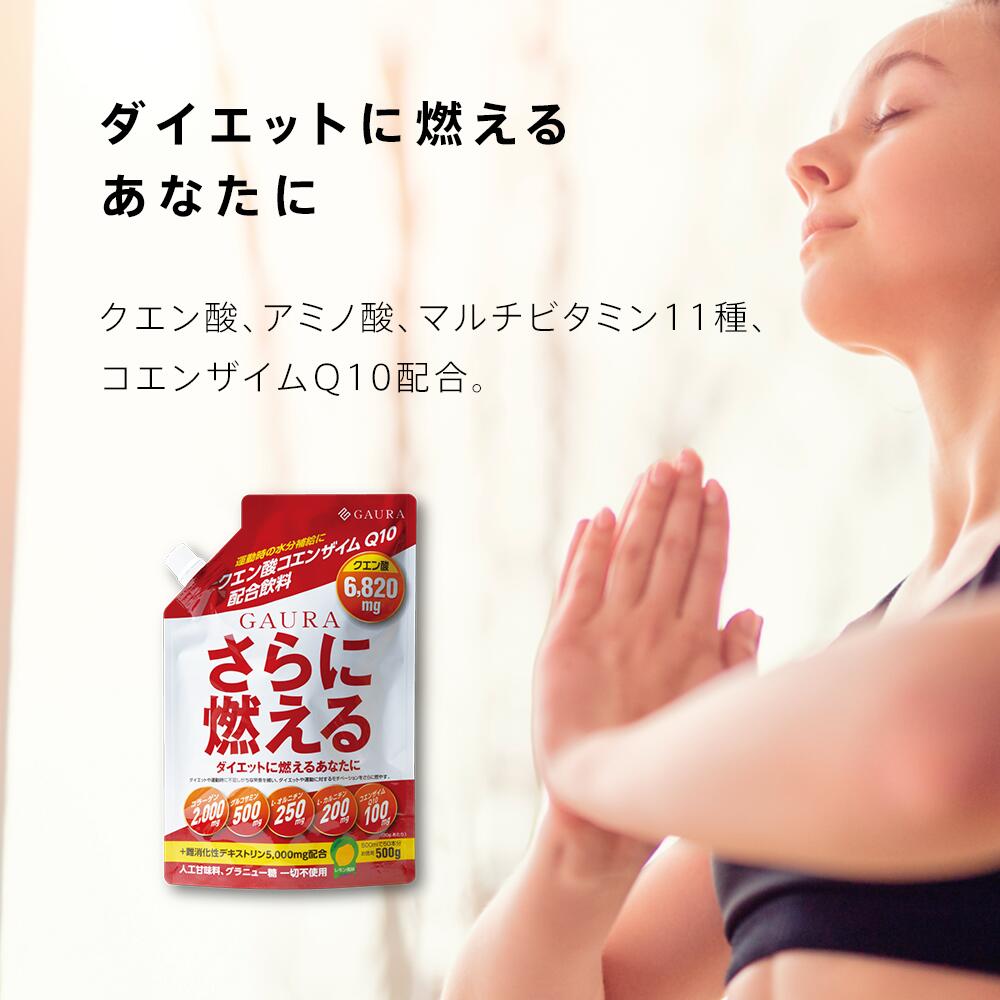 【5袋セット】【GURA(ガウラ)公認店 正規品】 クエン酸 6820mg 食用 国産 掃除 結晶 サプリメント パウダー コエンザイムQ10 GAURA さらに燃える（大容量500g入り 約50回分 20,349円