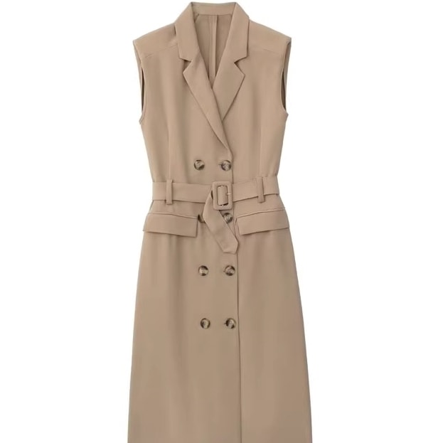 ワンピース ミディアム丈ワンピース ノースリーブワンピース 襟付き 前開き ダブルボタン ベルト付き かわいい 大人可愛い きれいめ シンプル 上品 おしゃれ カジュアル こなれ感 個性的 主役級