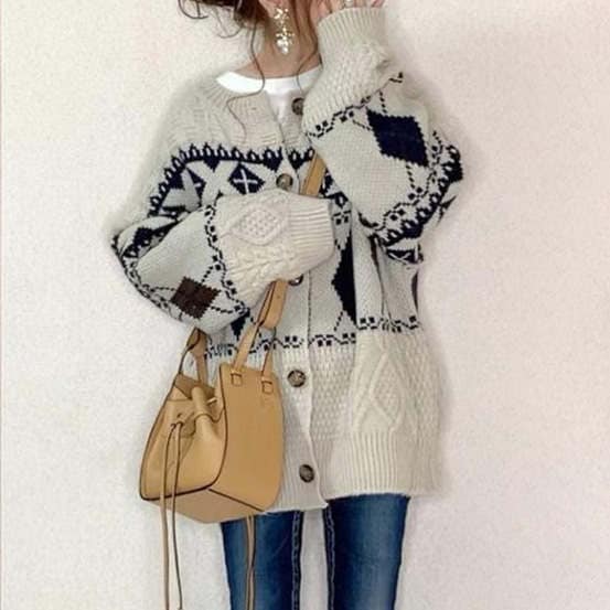 【雑誌に掲載された】 プリントボタン カーディガン