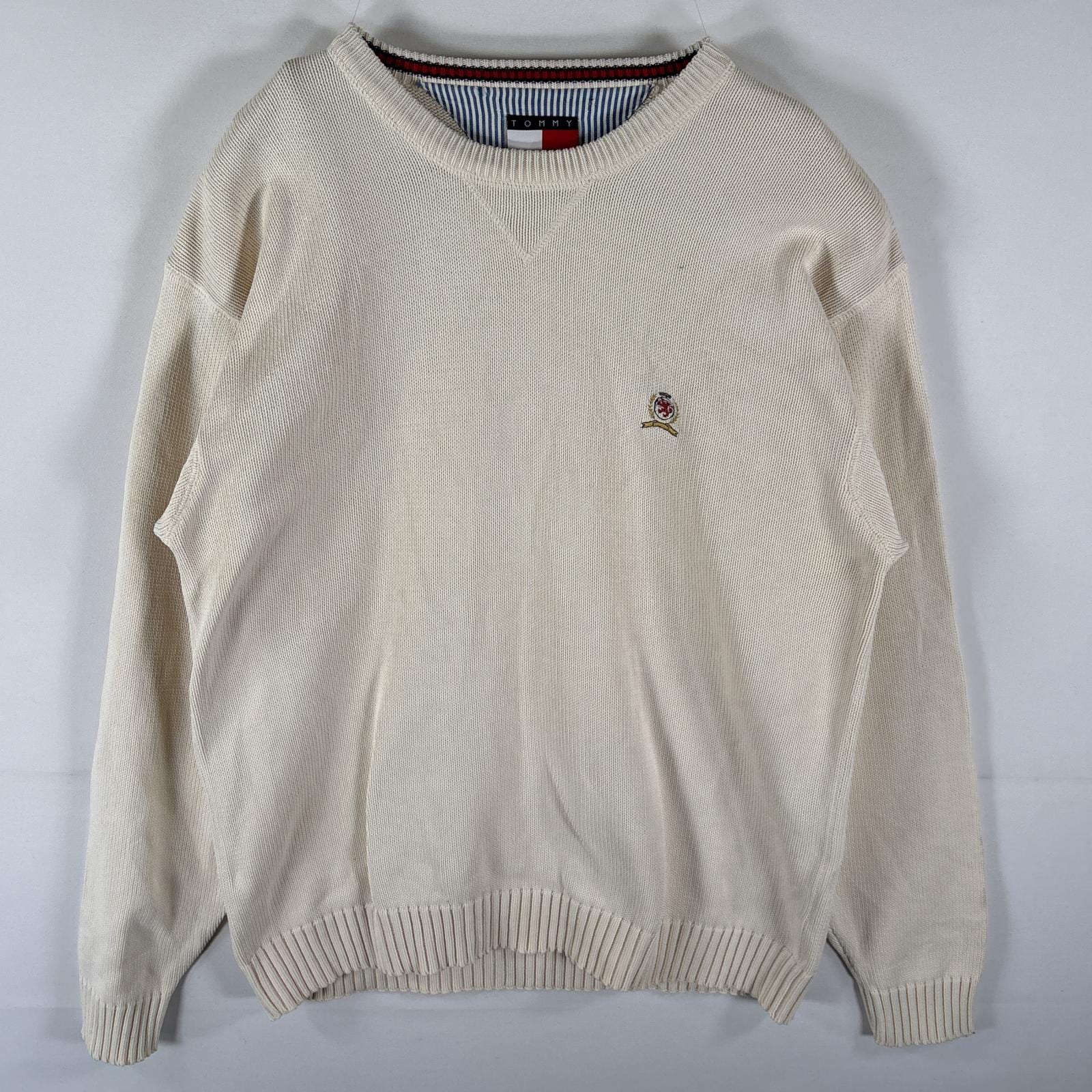 古着 90s/90年代 セーター ニット ワンポイントロゴ刺繍 旧ロゴ XXL ホワイト系 メンズ