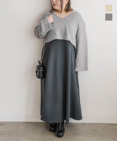 大きいサイズ レディース LL 3L 4L XL XXL XXXL CLETTEオリジナルシャギープルオーバー＆ワンピースセット 8,429円