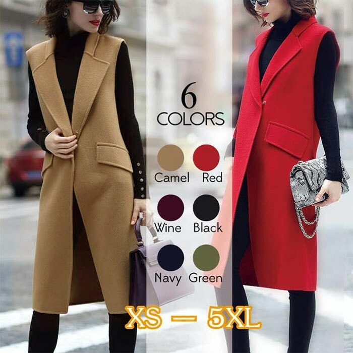 ジレ カジュアルコート ロングジレ ロングベスト レディース トレンチベスト ロング丈スーツベスト ノーカラー アウター 2XL 3XL 4XL 5XL 大きいサイズ 黒 グリーン カーキ ブラック