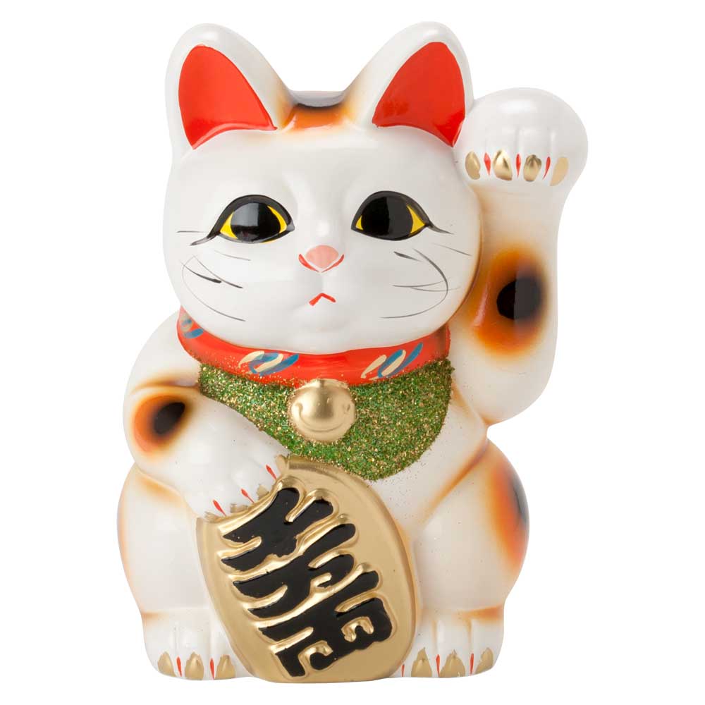 常滑焼　招き猫　6号小判白猫貯金箱　左手上げ (143-64-86)　愛知県の工芸品　Tokoname-yaki Lucky cat