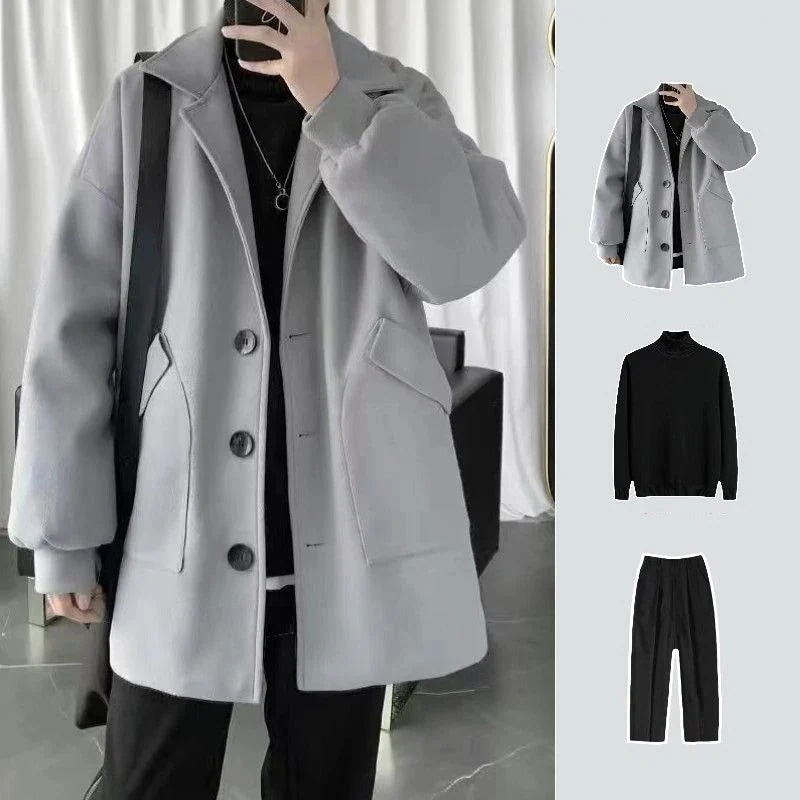 【3点セット】秋冬 カジュアル 厚手 ジャケット+セーター+パンツ 韓国ファッション メンズセットアップ新品登場