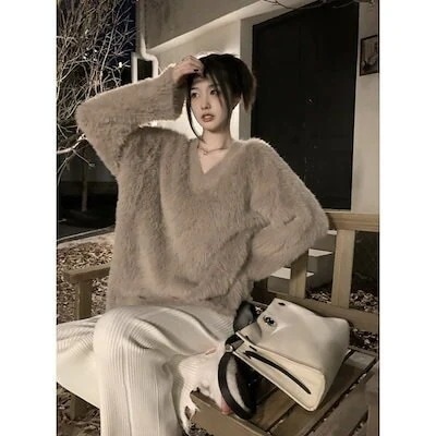 2025レトロ ニュースタイル ゆったり 厚手 おしゃれ Vネック 長袖 怠惰 タートルネック冬 セーター