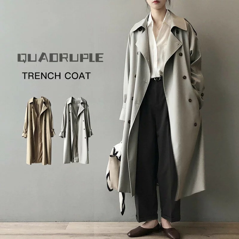 レンチコートレディース春秋冬秋スプリングコートロングコートトレンチアウターコートロングロング丈裏地付きデザイン可愛いゆったり大きいサイズきれいめおしゃれオリジナルカジュアル通勤上品