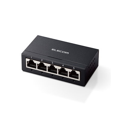 他サイト： エレコム　ELECOM　スイッチングハブ LAN ハブ 5ポート Giga対応 100010010Mbps 金属筐体 AC電源 ファンレス ブラック　EHC-G05MA-Bの商品画像