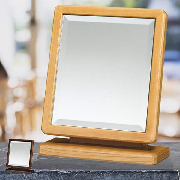 ミラー 幅28cm 卓上ミラー 角度調整 鏡 木製 フレーム 上置き