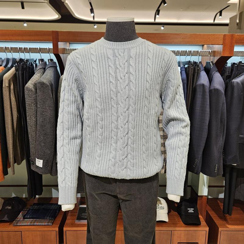 カシミア混ケーブルラウンド組織感ニット4種択1