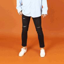 WDK7565 ダメージカット スパン デニムパンツ