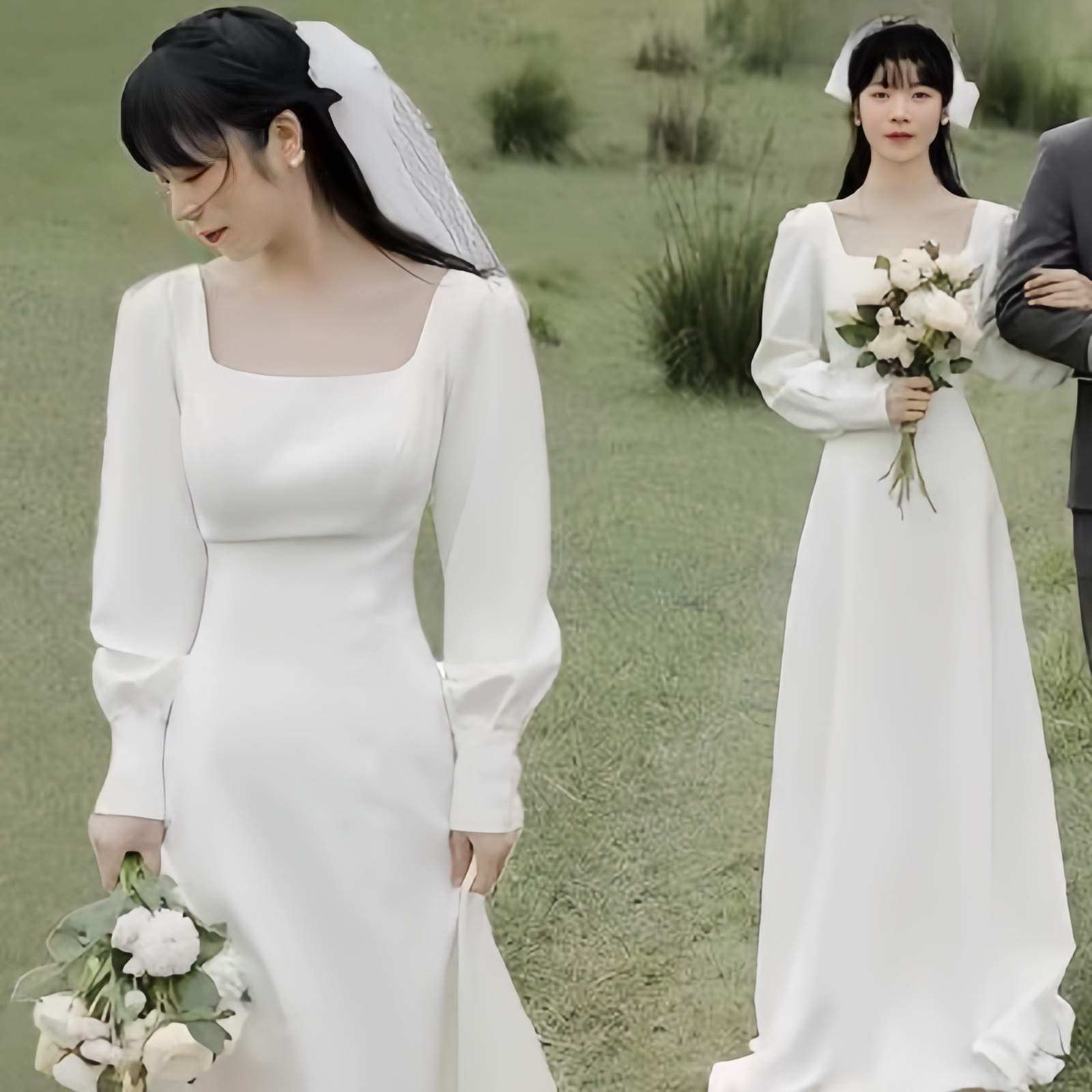 ウエディングドレス ワンピース 白 結婚式 ロングドレス 袖あり パーティードレス イブニングドレス フォーマルシンプ 前撮りブライダル 二次会ワンピース長袖