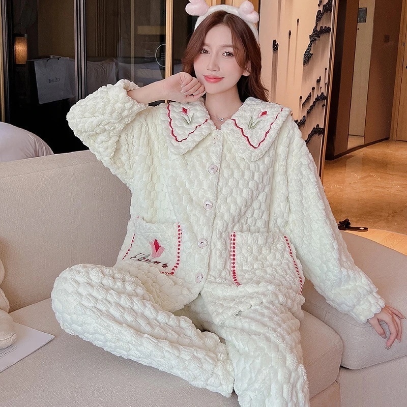 冬ニュースタイル 人気 厚手 コーラルフリース パジャマ セット 可愛いルームウェア 5,144円