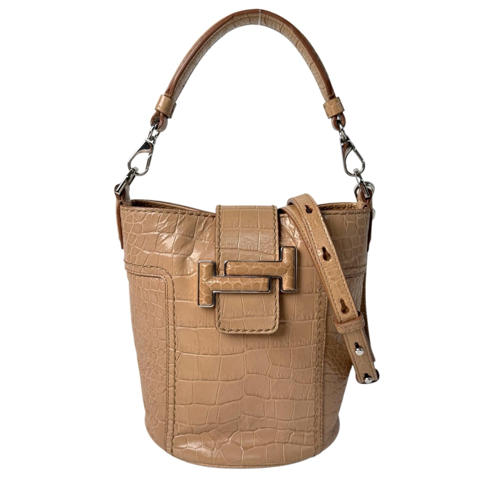 トッズ TODS ダブルT クロコ型押し バケットバッグ ショルダーバッグ ハンドバッグ 斜めがけ クロスボディ レディース