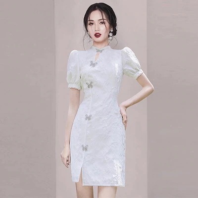 ジャカード 気質 ダイヤ ワンピース2025夏 改良チャイナドレスやせて見える修身 A字 スカート
