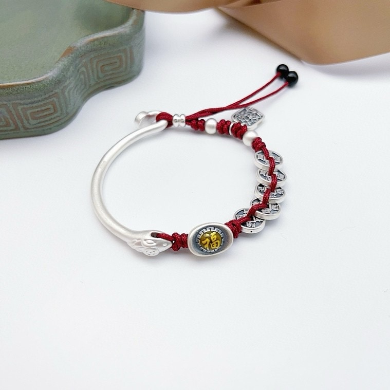 五帝の銭福足銀の腕輪を運んできます999 3D+999 3D色の元宝+瑪瑙の腕輪小衆の復古の手串