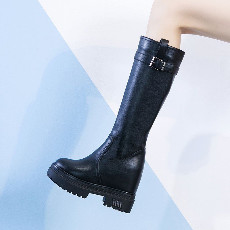 ブーツ レディース ロングブーツ シークレット 身長アップ 10cmアップ 厚底 革靴 太ヒール レ