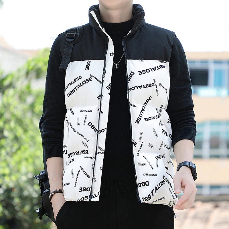 中綿ダウンベスト メンズ シンプル オシャレ 英文柄 アウトドア ブルゾン 売れ筋 アウター 前開き トップス おしゃれ 防寒着