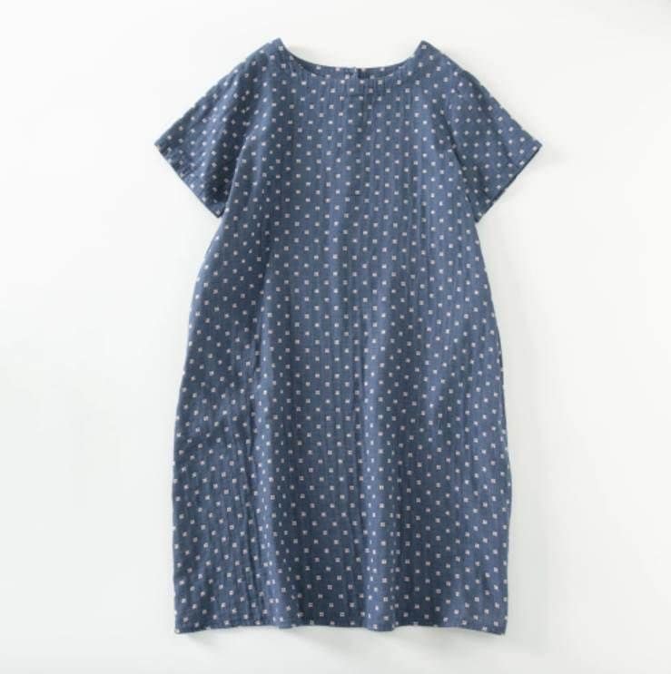カジュアル 部屋着 レディース ルーズ 小ワンピース ドット柄 ママ 存在感 母の日 リネン かわいい ガーリー アジアン 水玉 袖あり 個性的 綿 襟なし Aラインワンピース ラウンドネック 半袖