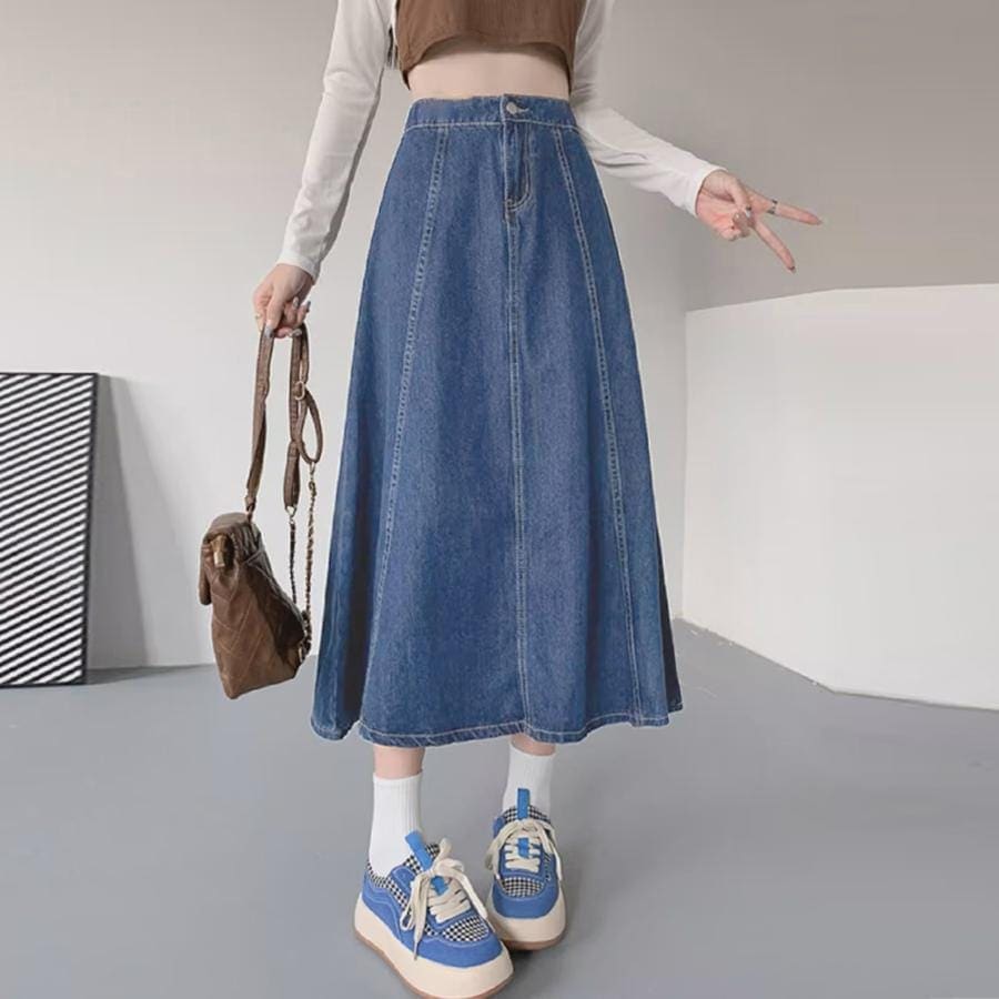 【超お得1つ買うと10個もらえる】[今日は安い-出荷が早い]デニムスカート ロングスカート Aライン おしゃれ フレアスカート ハイウエスト レディース 美脚