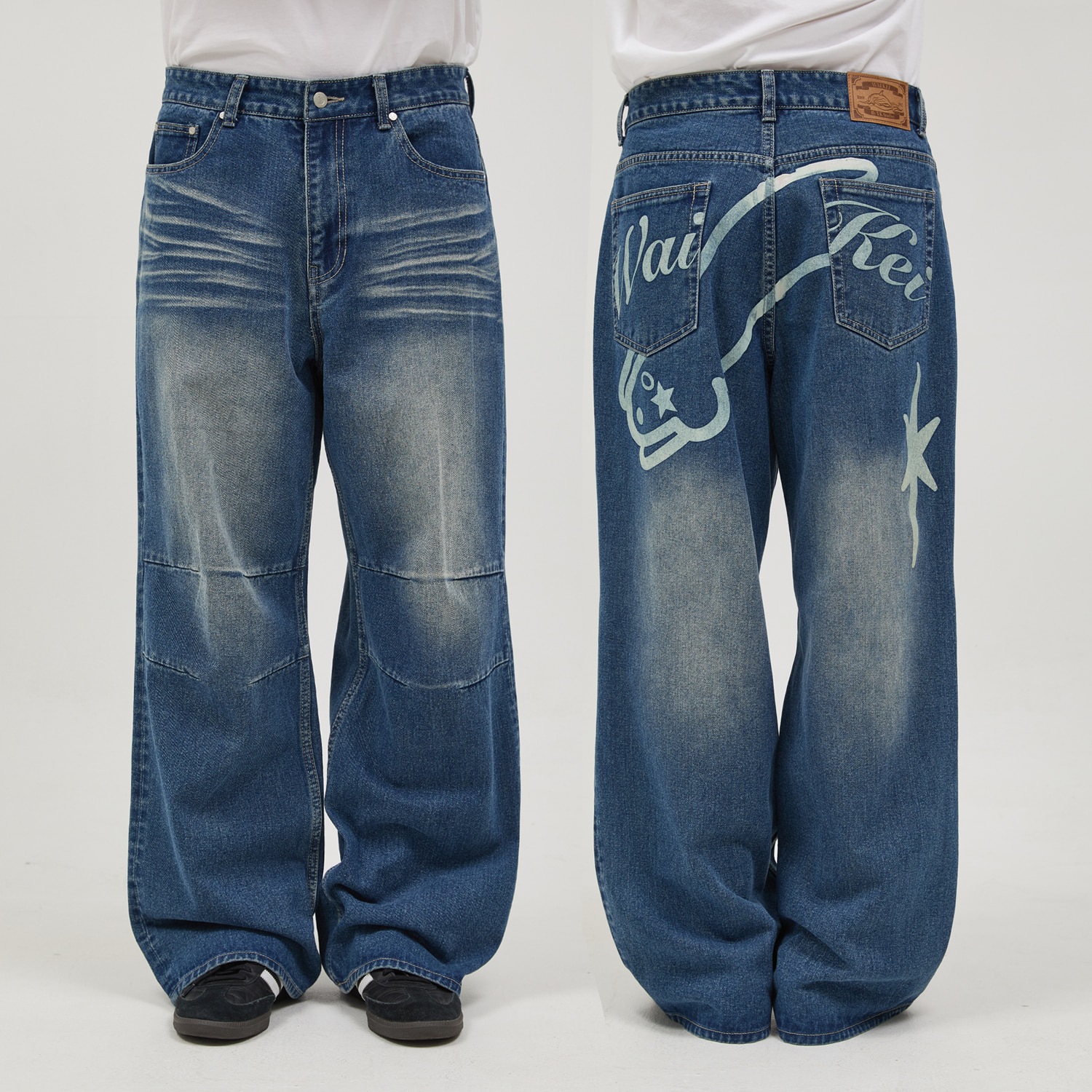 Back Graphic Parachute Denim Pants MEDIUM BLUE