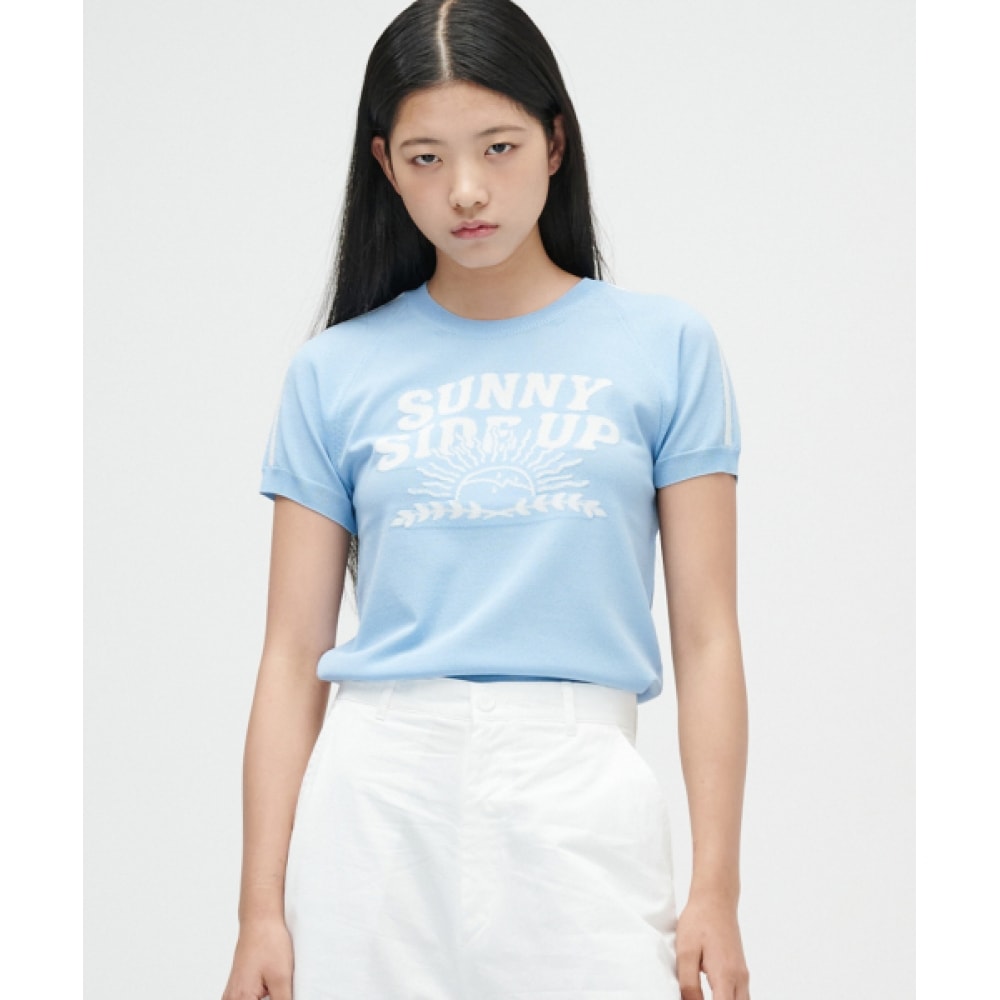 TAKEASY (レディース) ラインハーフニット (スカイブルー)