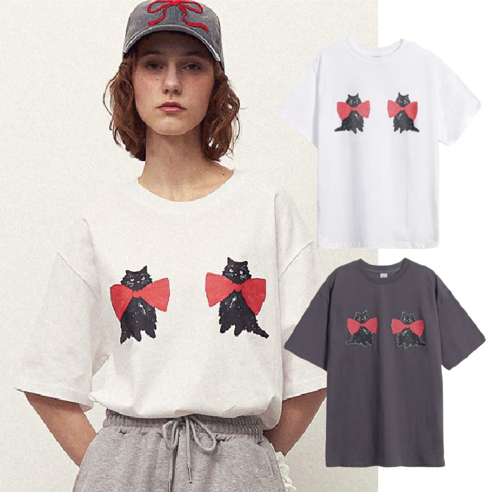 リボン キャッツ Tシャツ (2 colors)