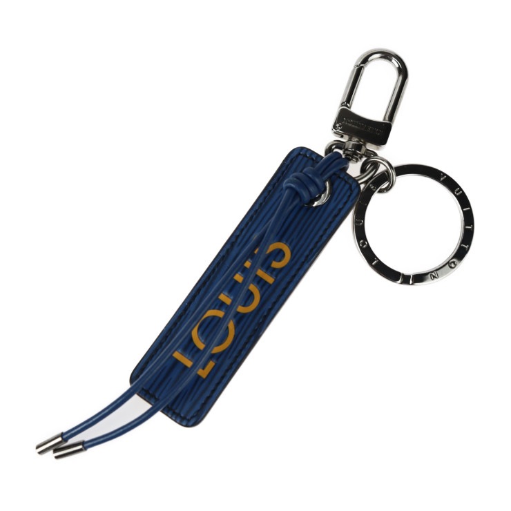 超美品 LOUIS VUITTON ルイ ヴィトン キーホルダー MP2553 ポルトクレ LVデュアル エピ レザー ブルー系 イエロー系 シルバー金具 キーリング バッグチャーム 本物保証 中古