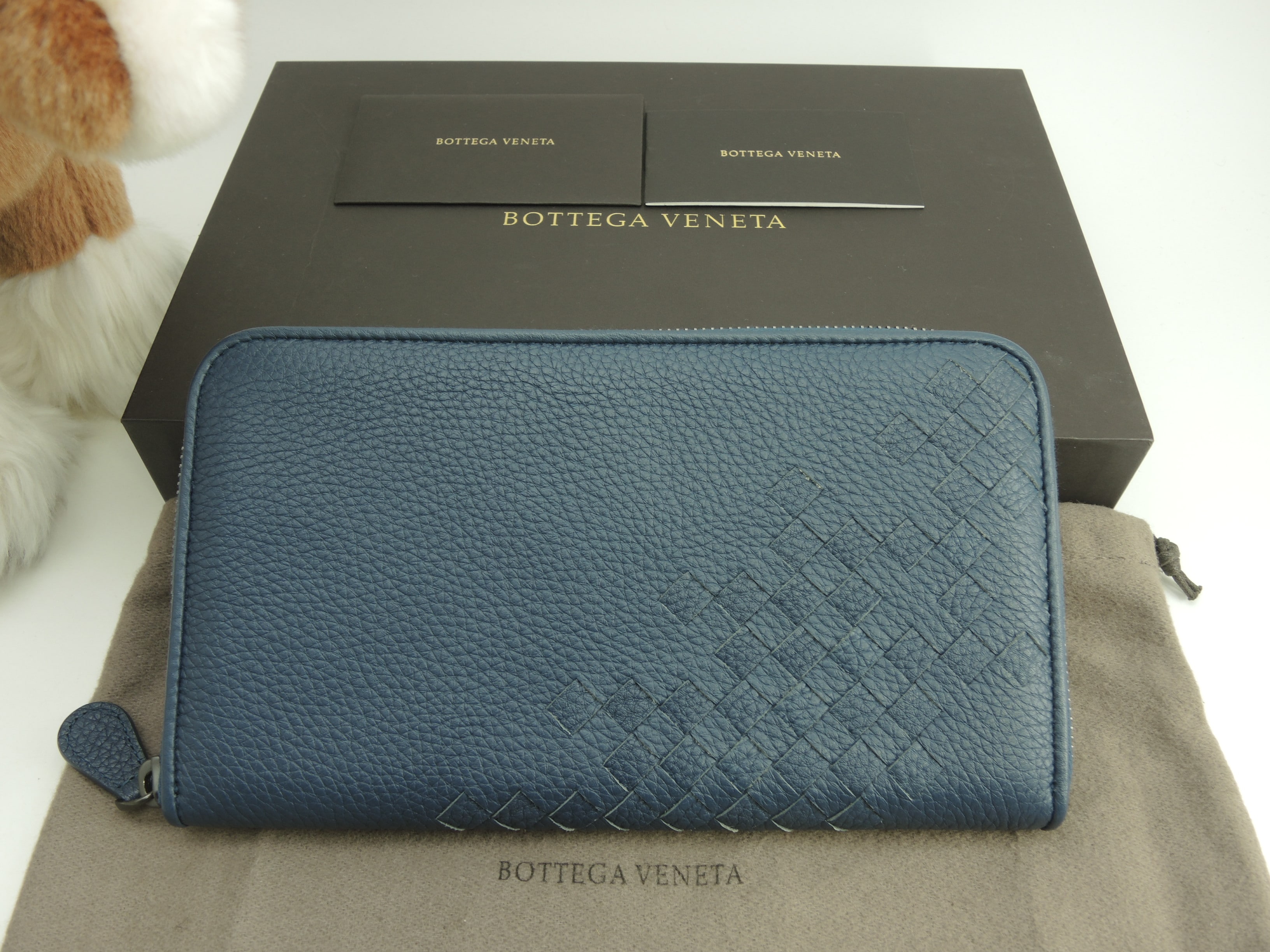 ロングウォレット イントレチャート レザー青 ジップ長財布 未使用@S01815266Z